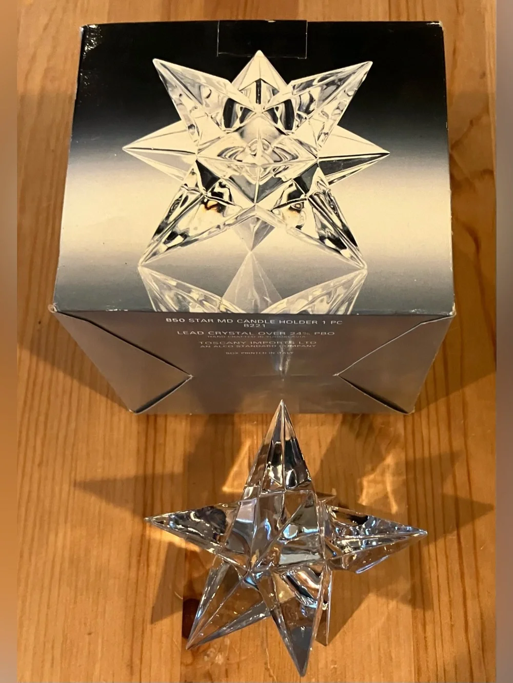 EUC The Toscany Collection 24% Lead Clear Crystal Star Candle Holder 4” 9 point